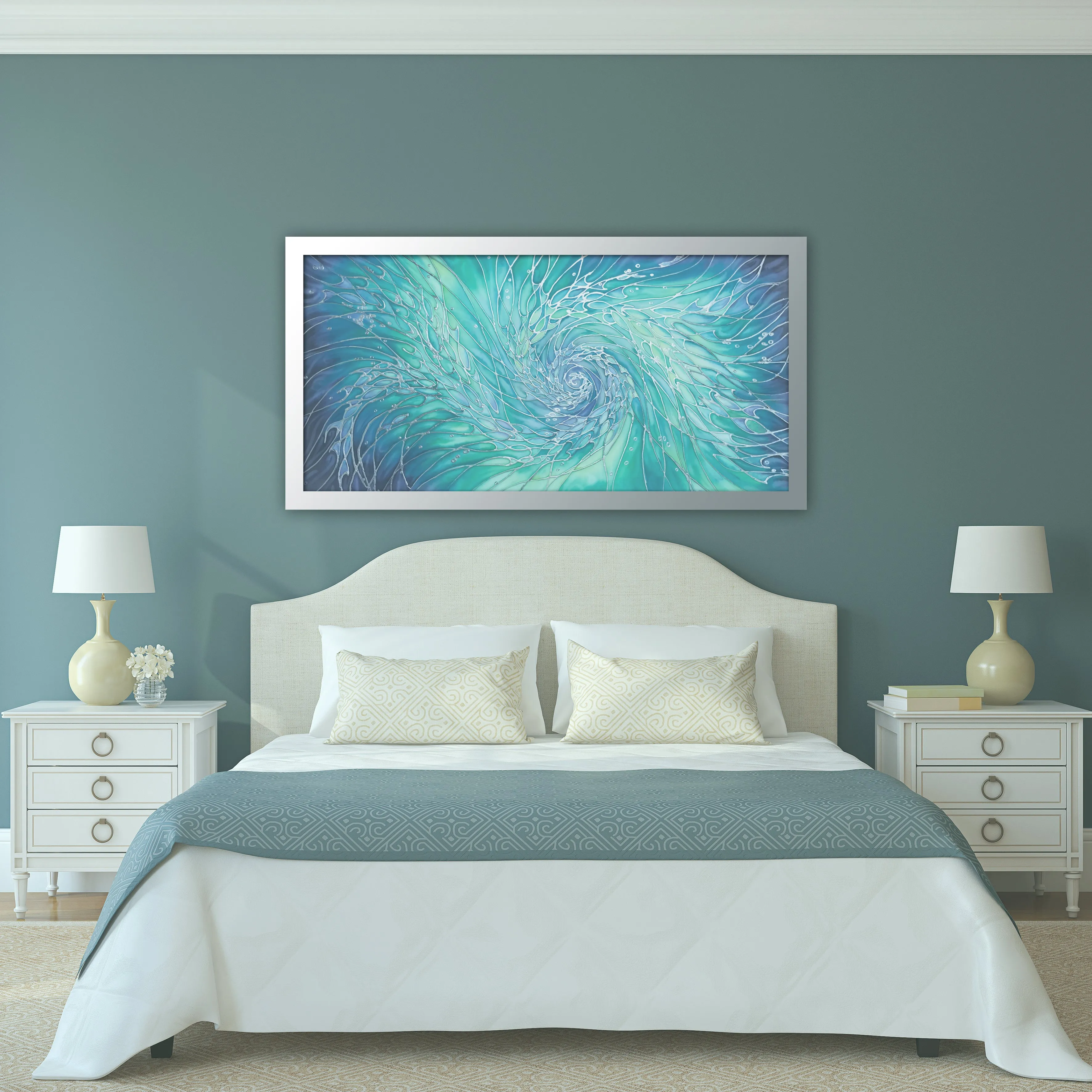 SOLD Intertwined Ocean  Shoals Painting - hand painted silk swirling fish - Sea life Original Art