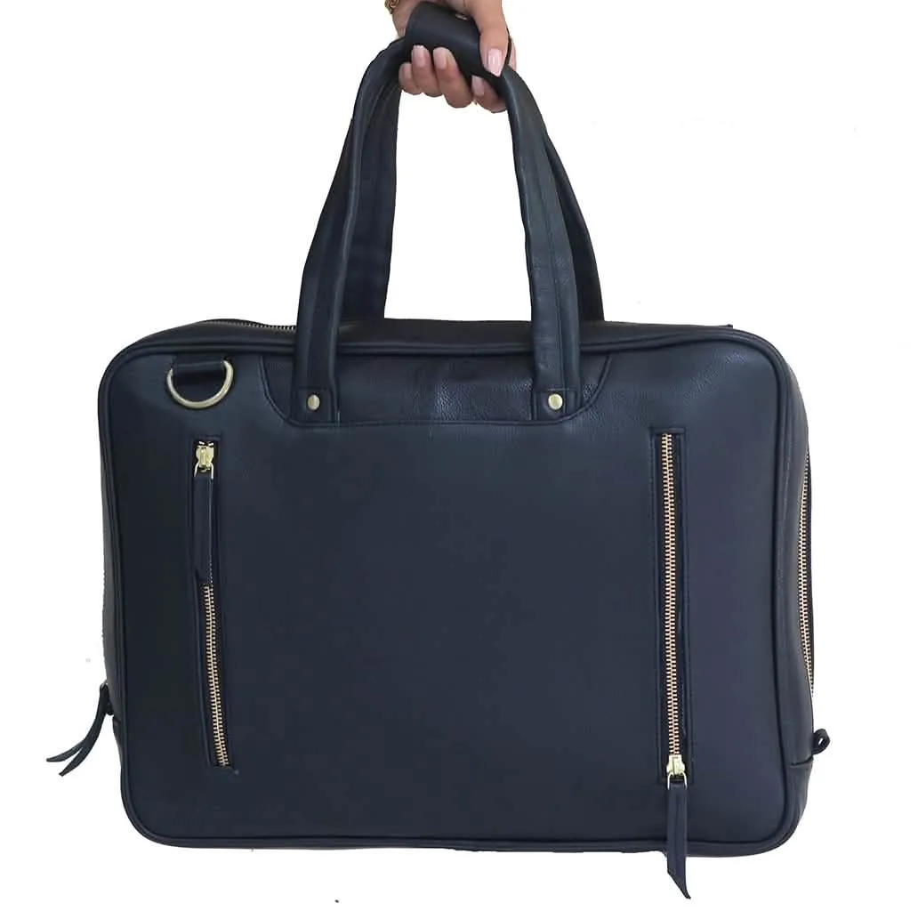 Sophisticated Black Goat Leather Briefcase for 15-Inch Laptops