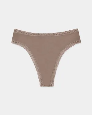 Stripe & Stare High Waist Thong in Taupe