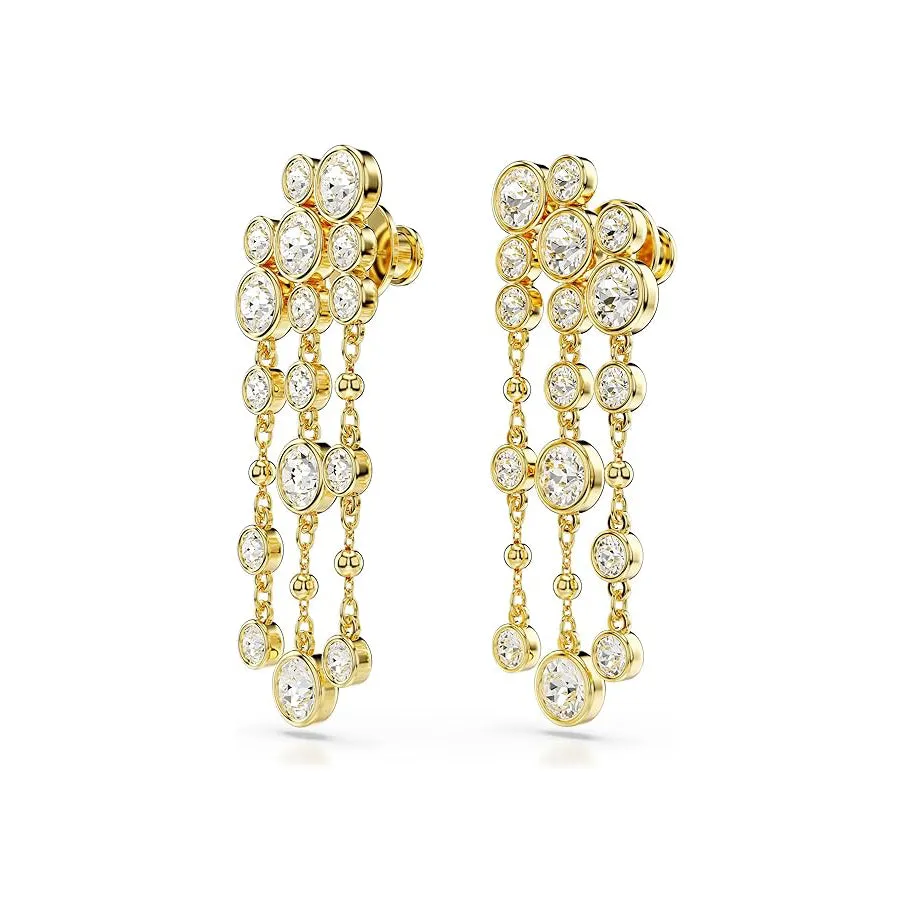 Swarovski Women's Clear Round-Cut Crystals In Gold-Tone Finished Puffy Bezel Settings Imber Chandelier Drop Earrings - 5680093