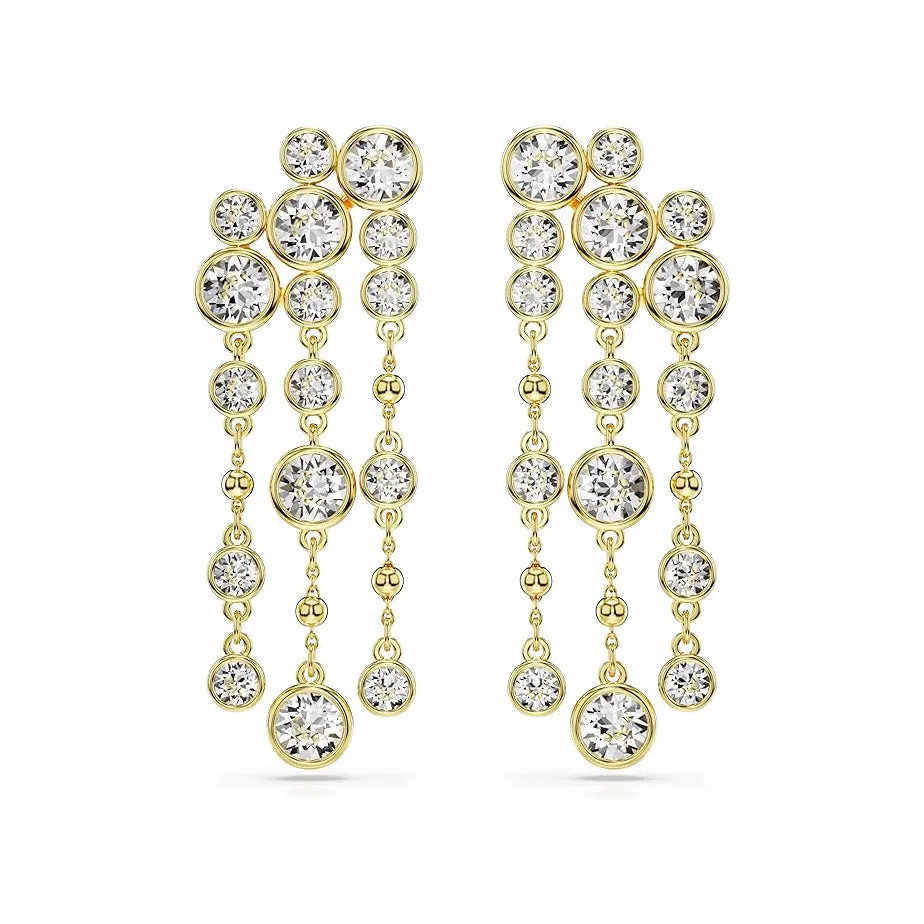 Swarovski Women's Clear Round-Cut Crystals In Gold-Tone Finished Puffy Bezel Settings Imber Chandelier Drop Earrings - 5680093