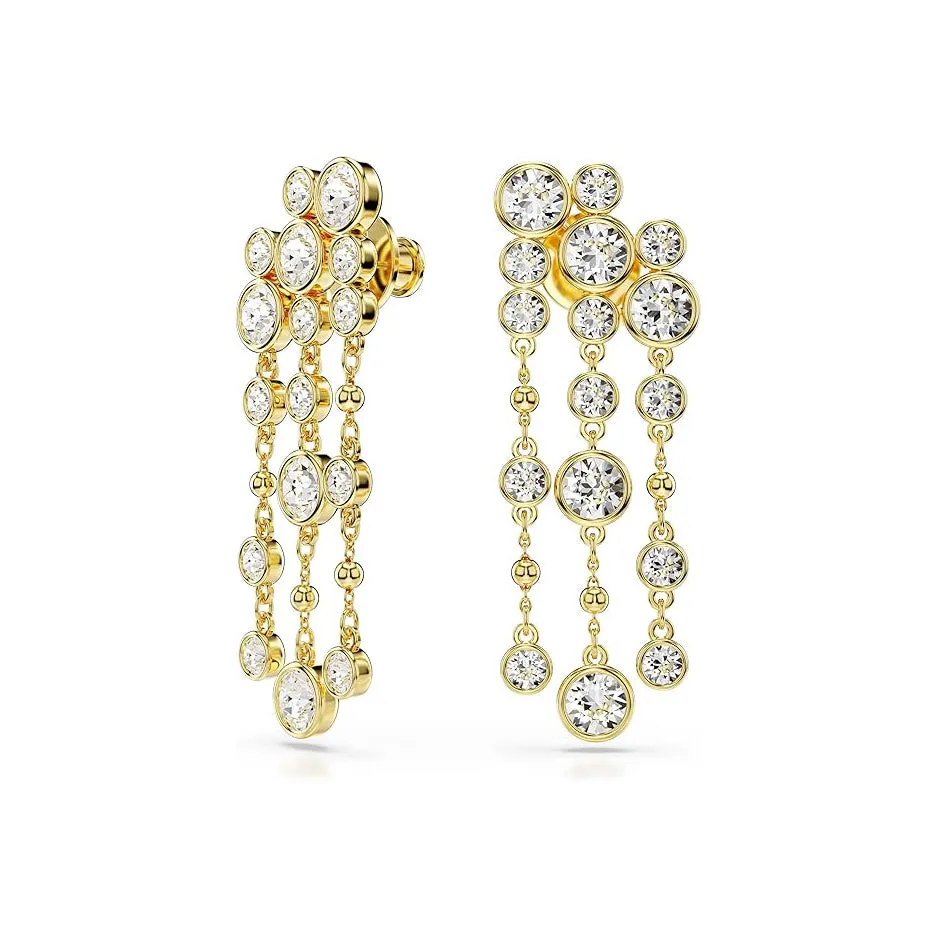 Swarovski Women's Clear Round-Cut Crystals In Gold-Tone Finished Puffy Bezel Settings Imber Chandelier Drop Earrings - 5680093