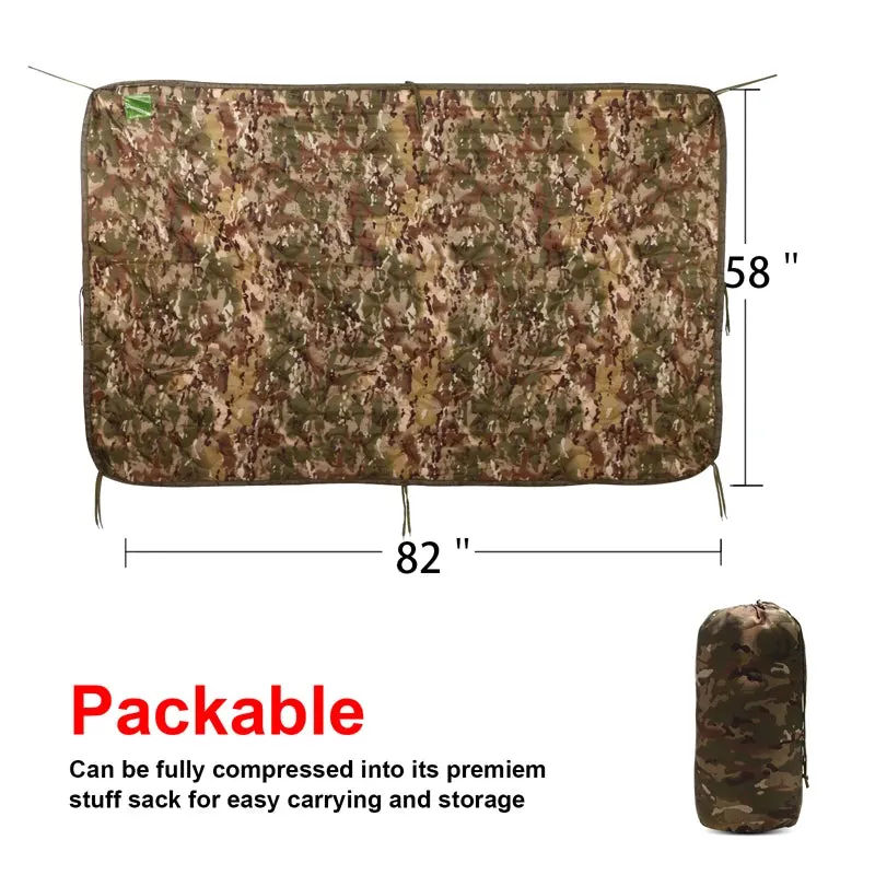 Tactical Army Poncho Liner, 82x58" Water Repellent Woobie Blanket for Camping, Hunting