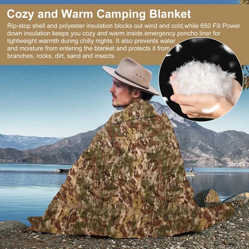 Tactical Army Poncho Liner, 82x58" Water Repellent Woobie Blanket for Camping, Hunting