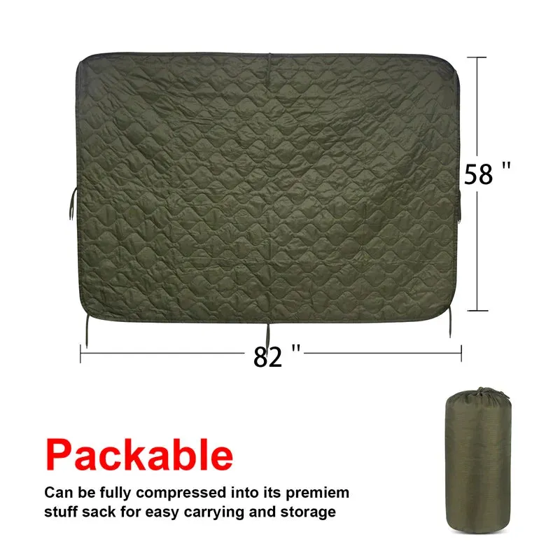 Tactical Army Poncho Liner, 82x58" Water Repellent Woobie Blanket for Camping, Hunting