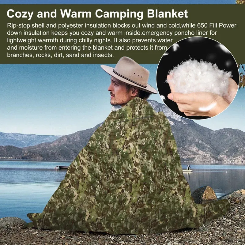 Tactical Army Poncho Liner, 82x58" Water Repellent Woobie Blanket for Camping, Hunting