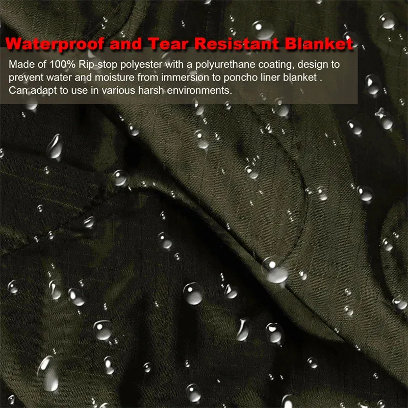 Tactical Army Poncho Liner, 82x58" Water Repellent Woobie Blanket for Camping, Hunting