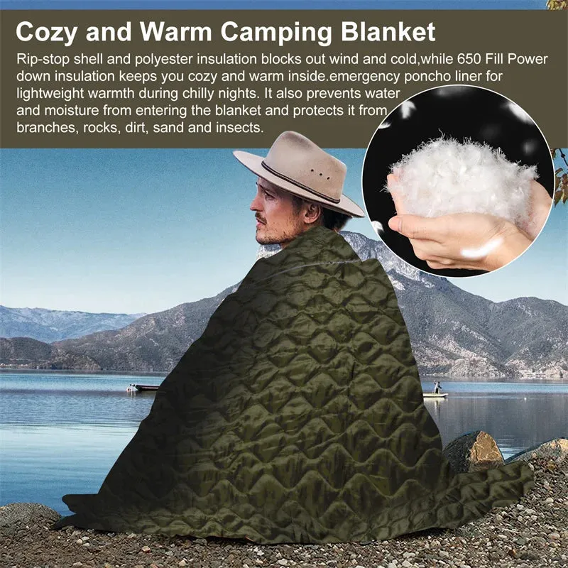 Tactical Army Poncho Liner, 82x58" Water Repellent Woobie Blanket for Camping, Hunting