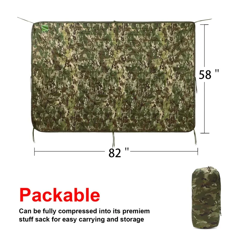 Tactical Army Poncho Liner, 82x58" Water Repellent Woobie Blanket for Camping, Hunting