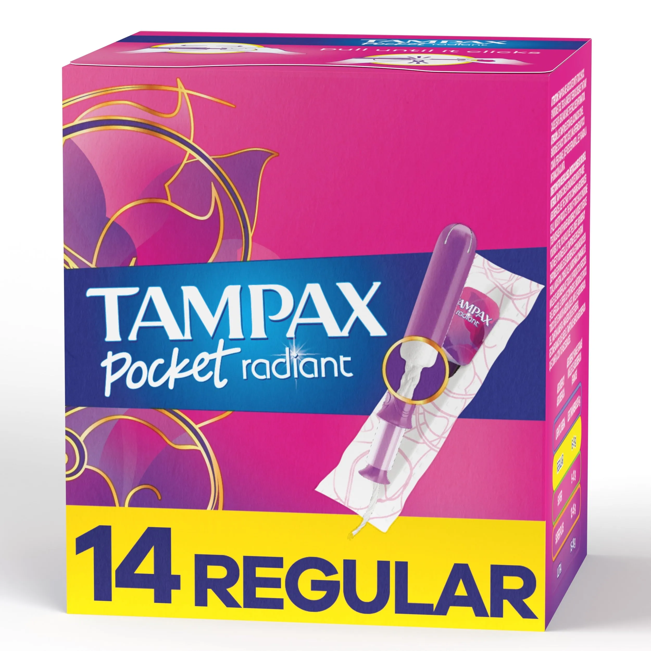 Tampax Pocket Radiant Tampons with LeakGuard Braid, Regular Absorbency, 14 Ct