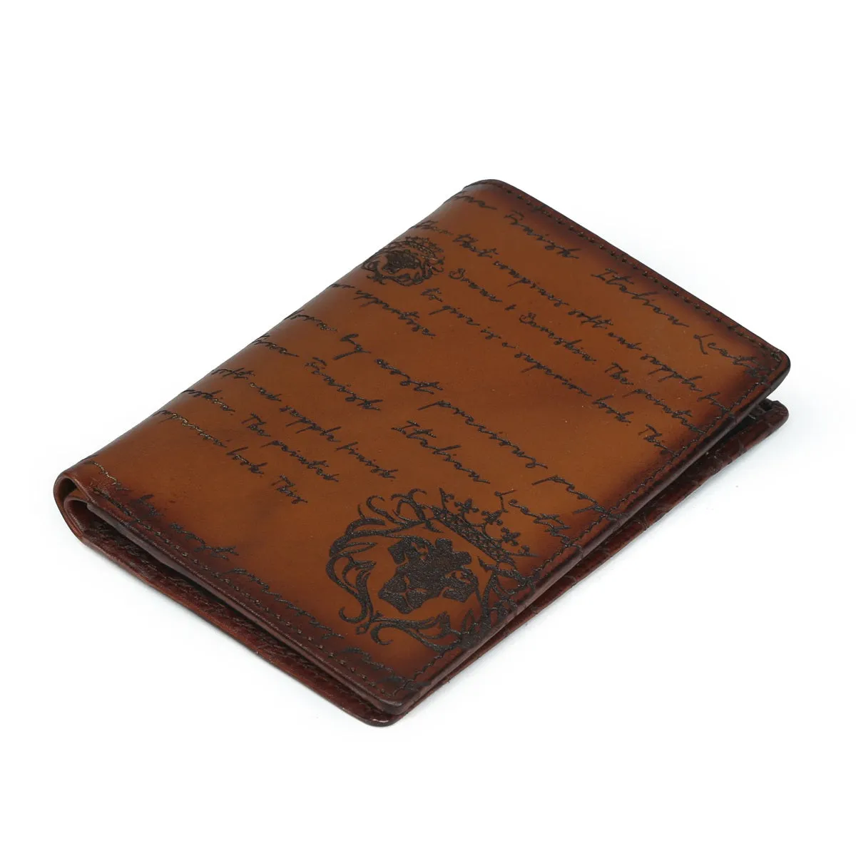 Tan Darker Scritto Laser Leather Passport Holder With Card Holder by Brune & Bareskin