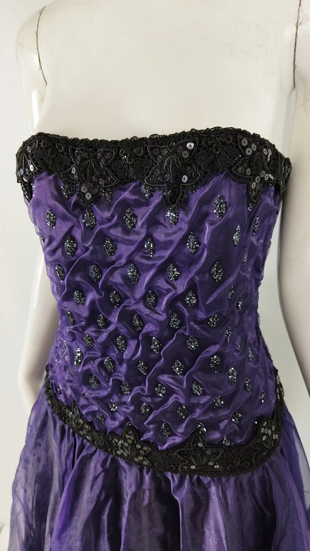 Terence Nolder Vintage Purple Organza Sequin Evening Dress, 1980s