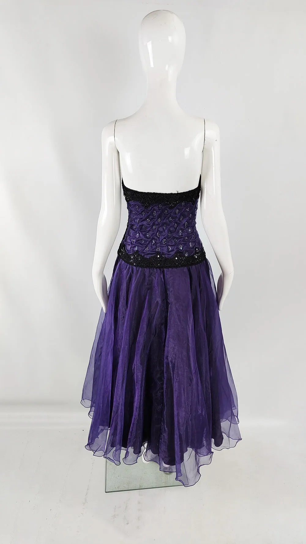 Terence Nolder Vintage Purple Organza Sequin Evening Dress, 1980s