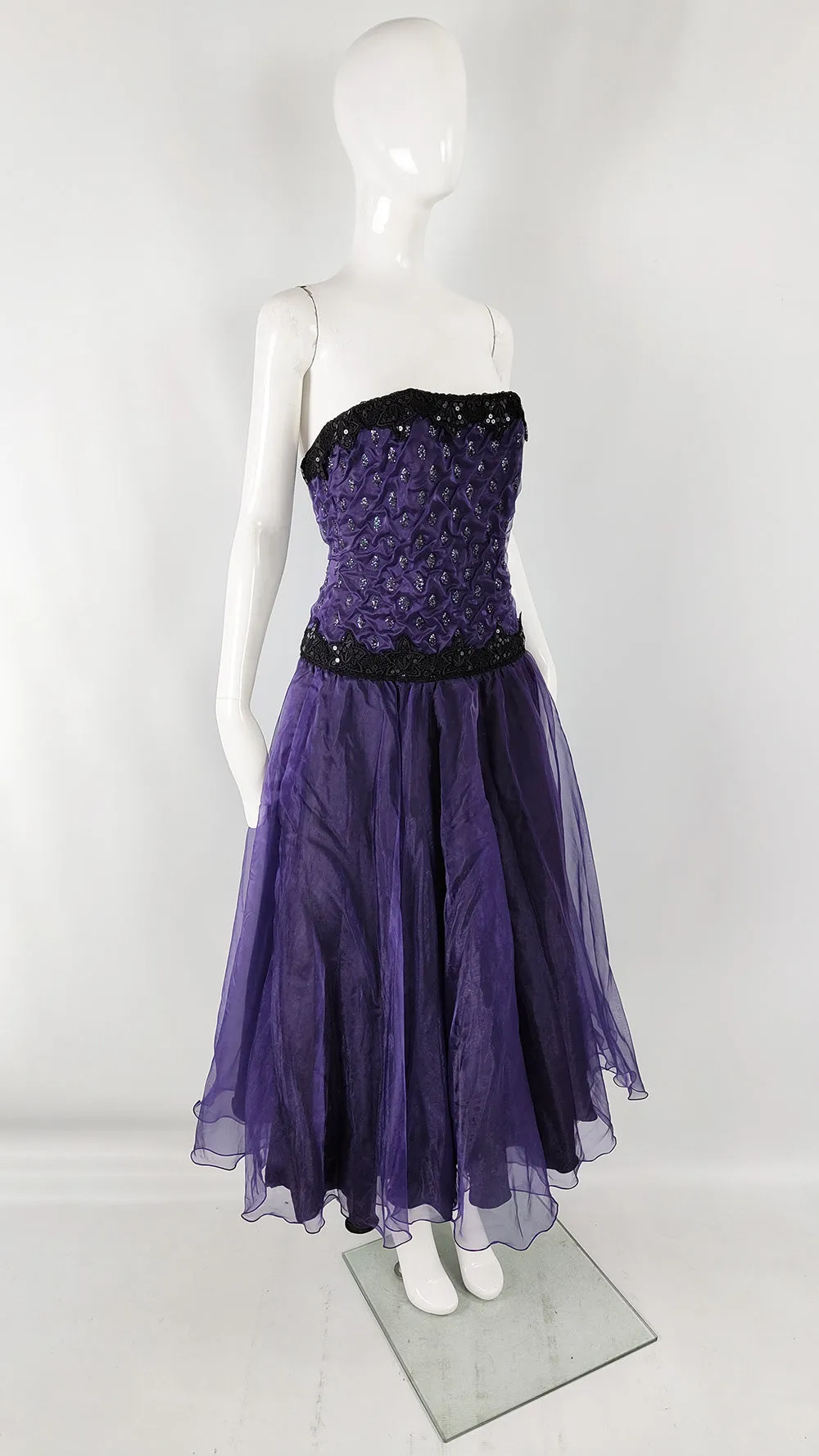 Terence Nolder Vintage Purple Organza Sequin Evening Dress, 1980s