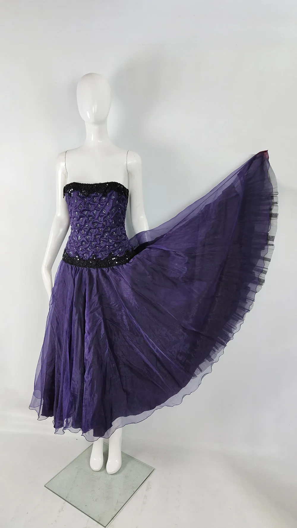 Terence Nolder Vintage Purple Organza Sequin Evening Dress, 1980s