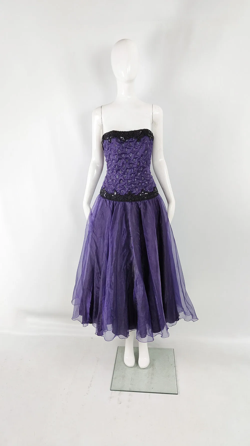 Terence Nolder Vintage Purple Organza Sequin Evening Dress, 1980s