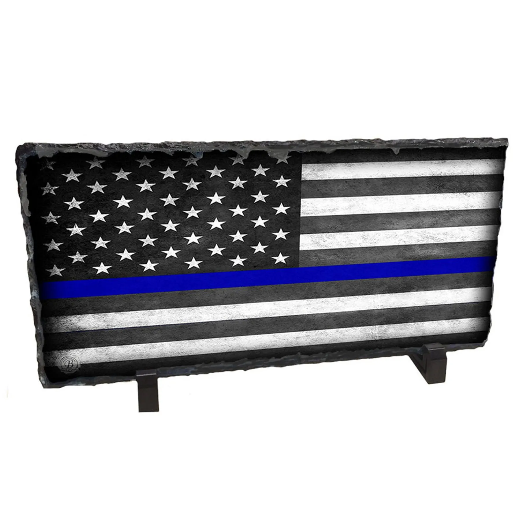 Thin Blue Line Flag Slate Rock Desktop Easel