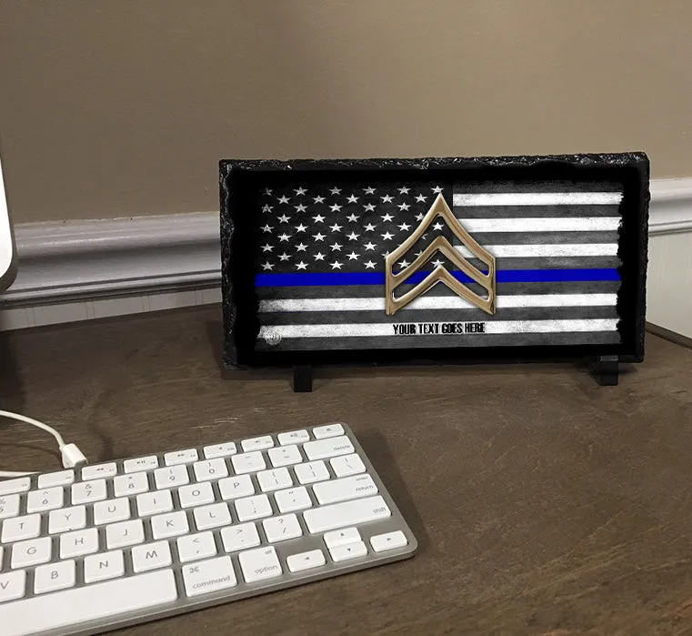 Thin Blue Line Flag Slate Rock Desktop Easel