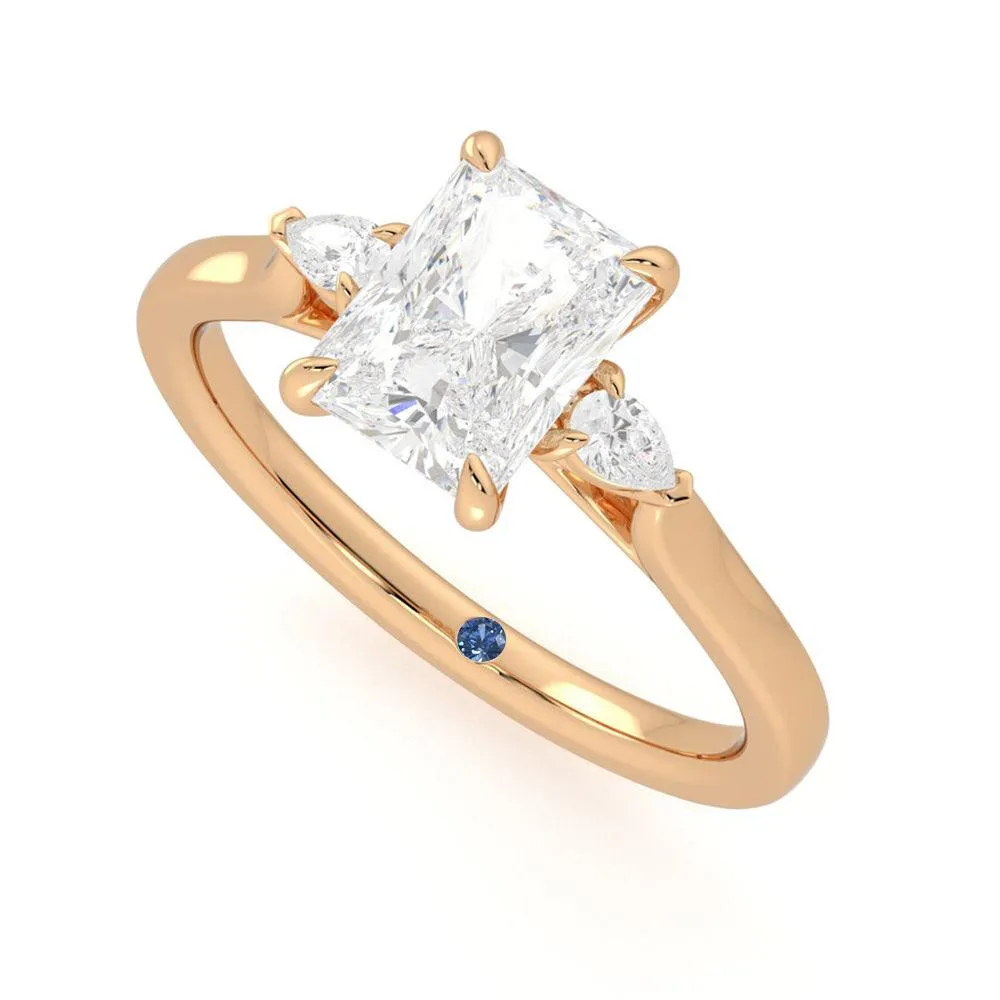 Three Stone Radiant Cut Engagement Ring with Hidden Anniversary Stone Accent