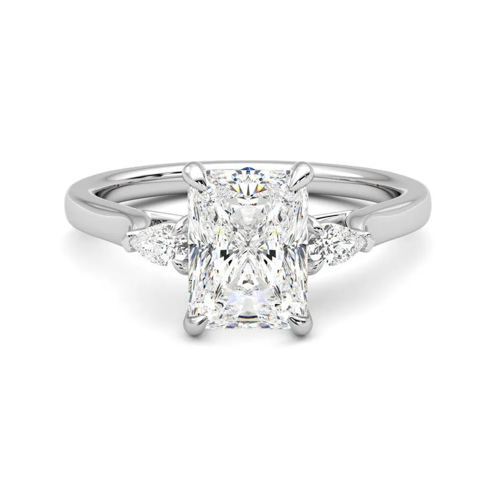 Three Stone Radiant Cut Engagement Ring with Hidden Anniversary Stone Accent