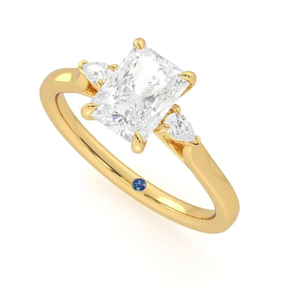 Three Stone Radiant Cut Engagement Ring with Hidden Anniversary Stone Accent