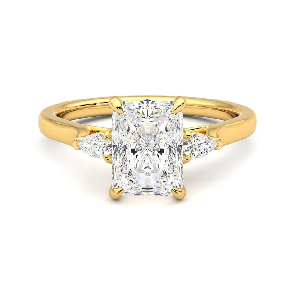 Three Stone Radiant Cut Engagement Ring with Hidden Anniversary Stone Accent