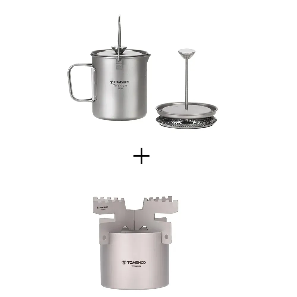 Titanium Coffee Press Maker Pot Alcohol Stove Set