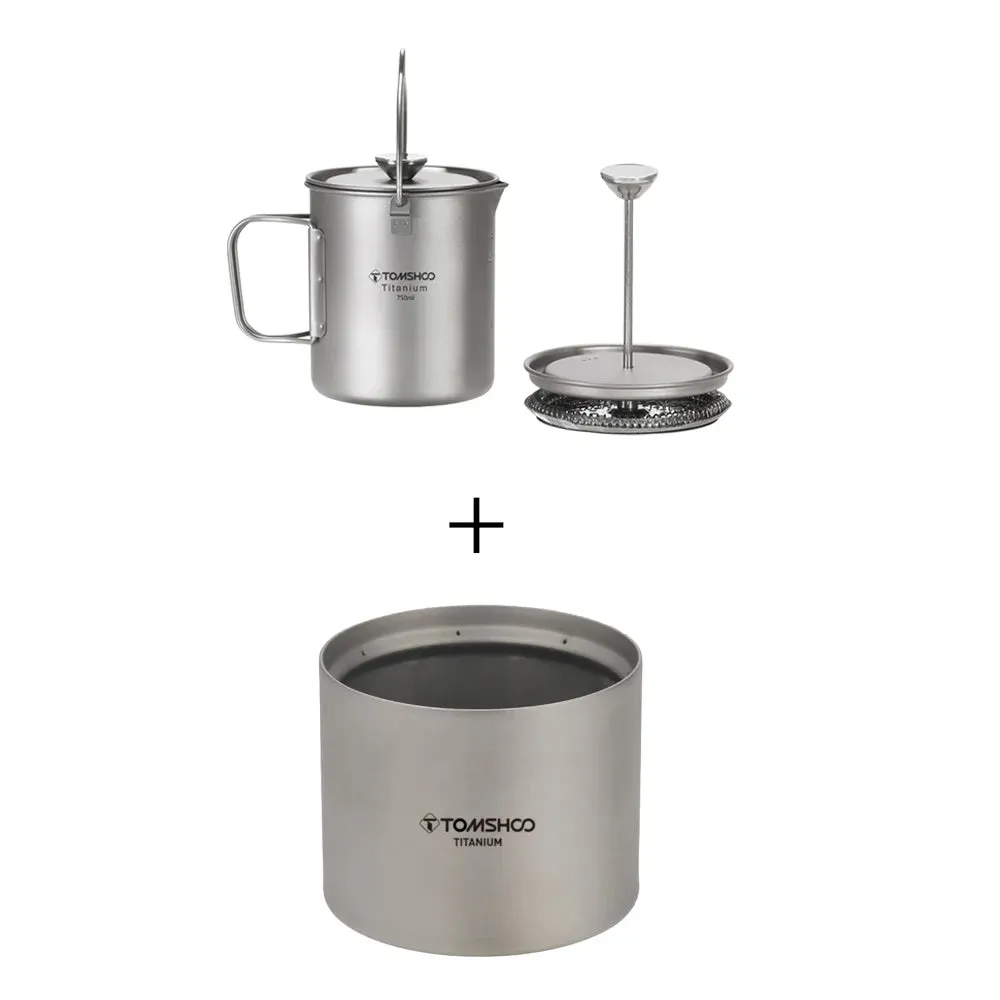 Titanium Coffee Press Maker Pot Alcohol Stove Set