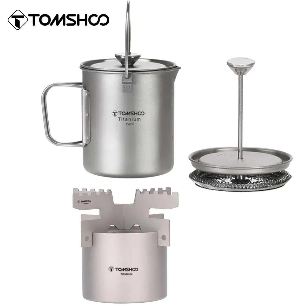 Titanium Coffee Press Maker Pot Alcohol Stove Set