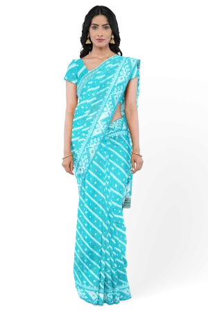 Turquoise Blue LIVA Saree with Jamdani Weave