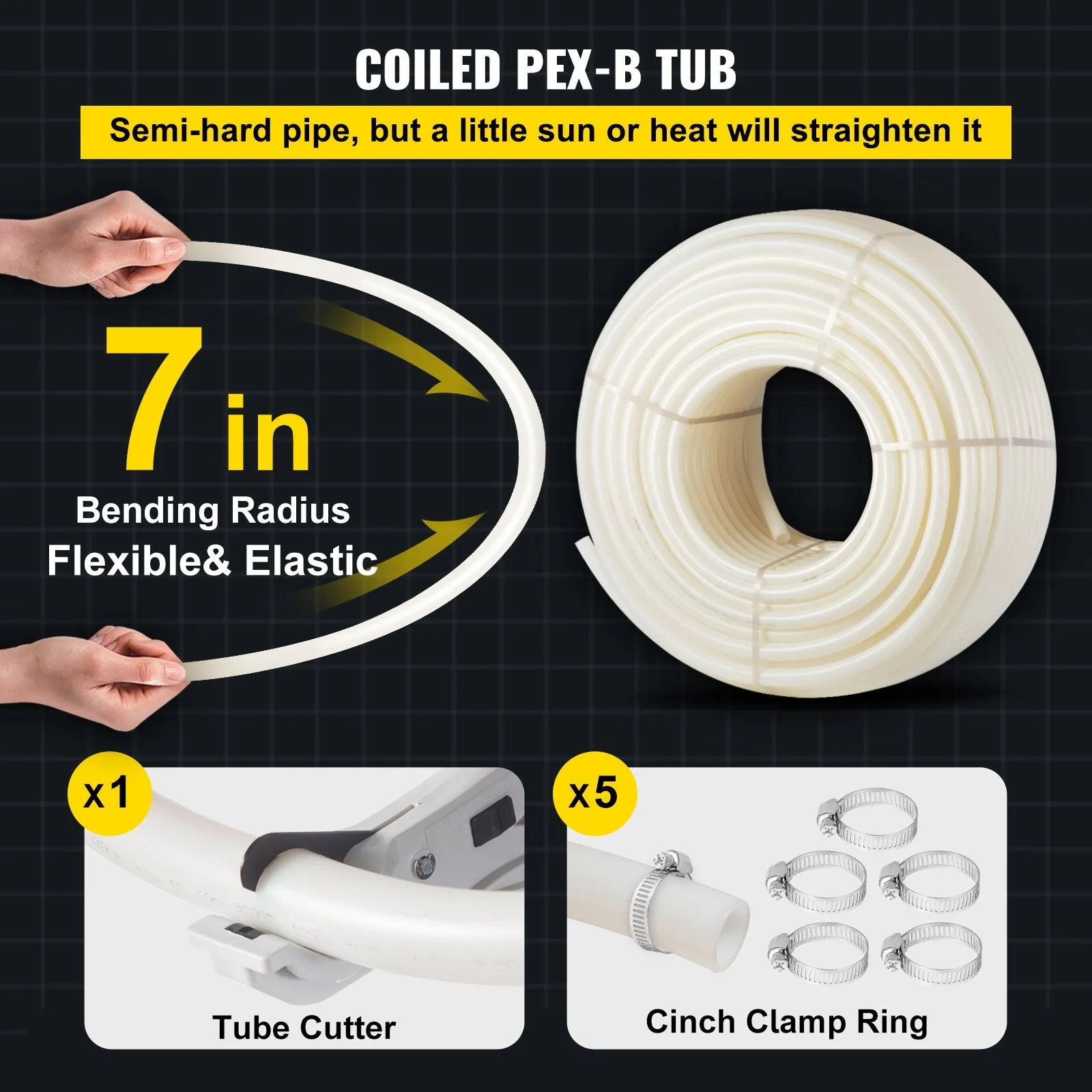 Vevor PEX Tubing Pipes 1" x 500' Non Oxygen Barrier PEX-B Tube for Radiant Floor Heating Systems White New