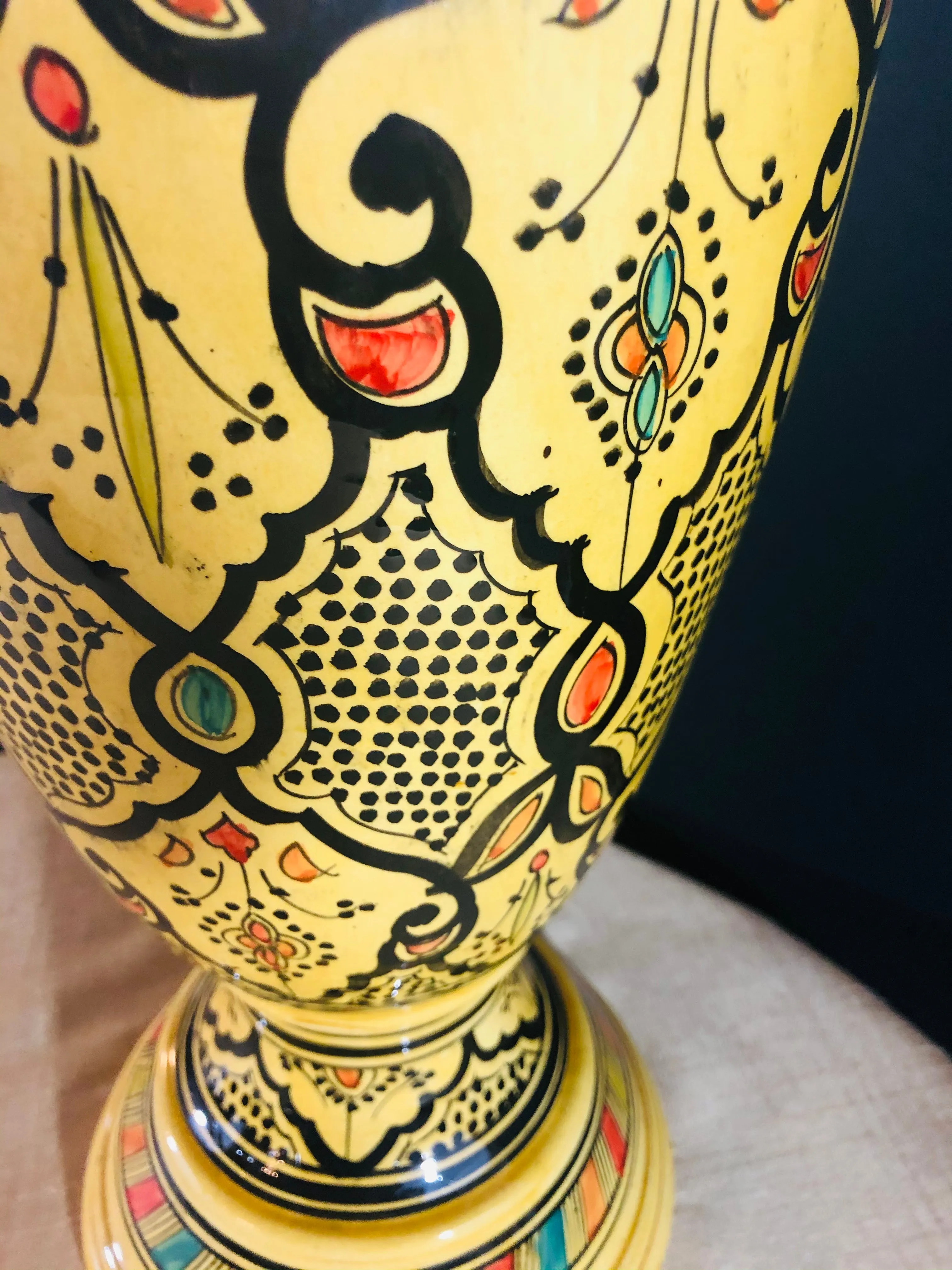 Vintage Moroccan Pottery Yellow Vase