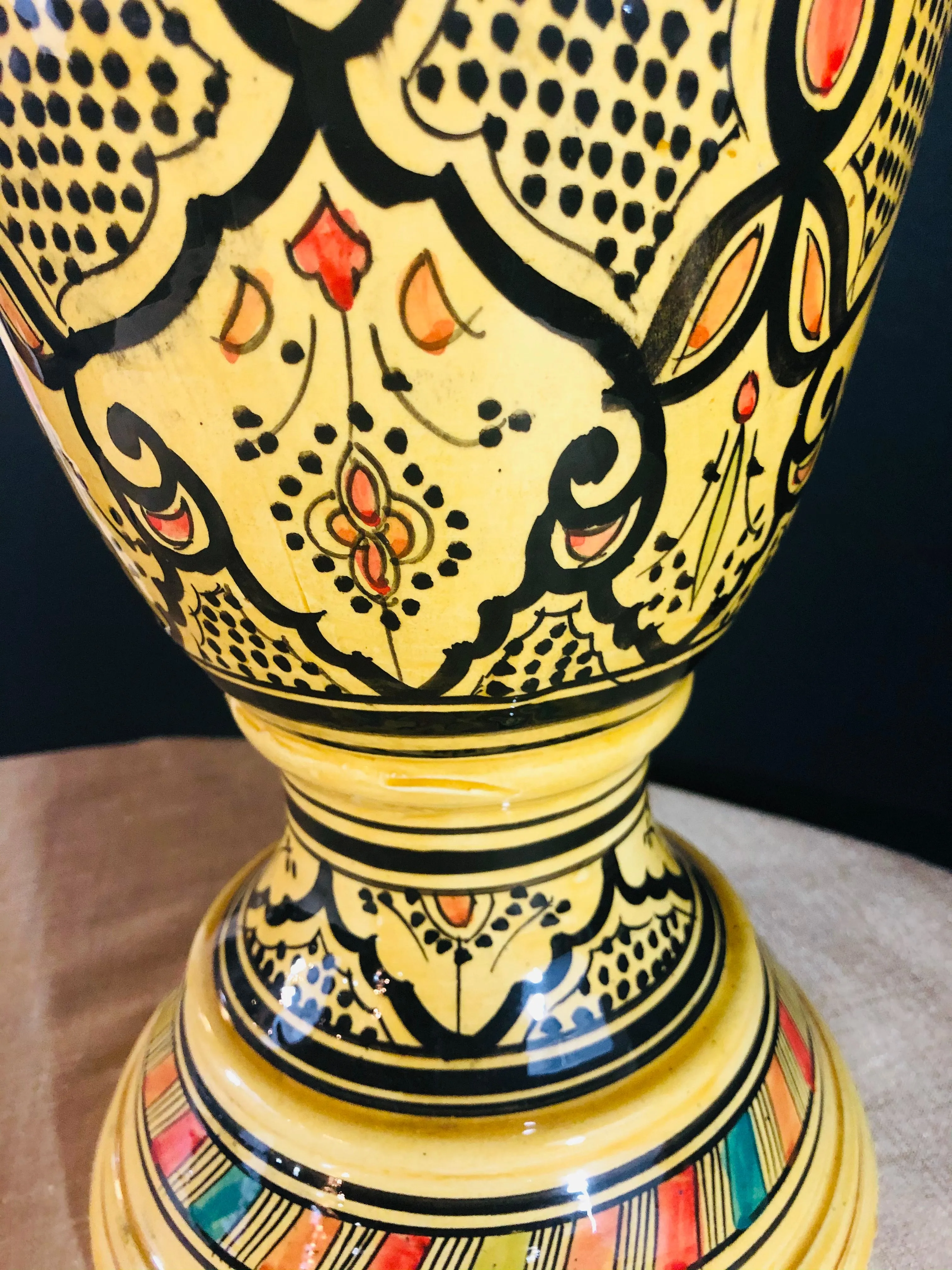 Vintage Moroccan Pottery Yellow Vase