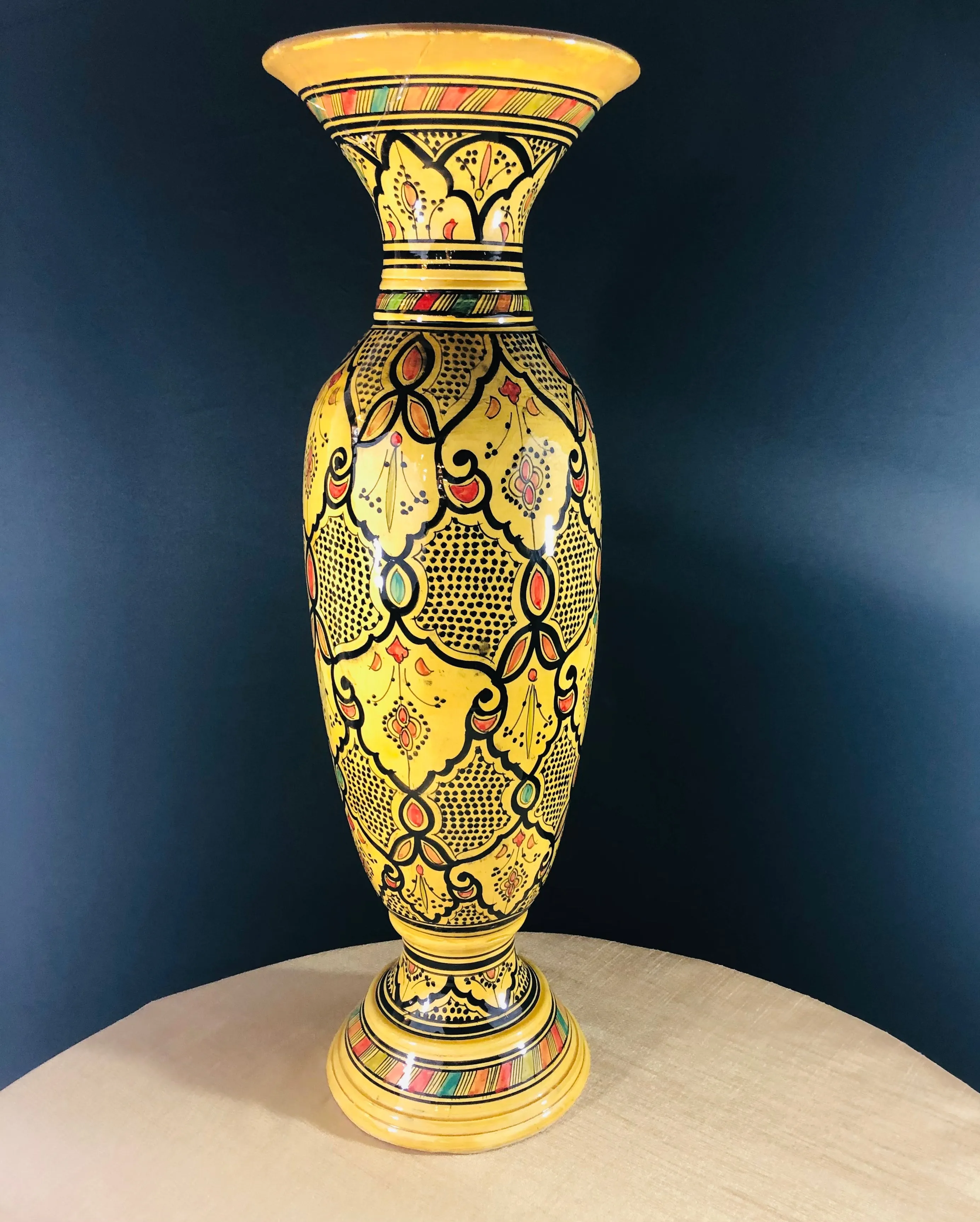 Vintage Moroccan Pottery Yellow Vase