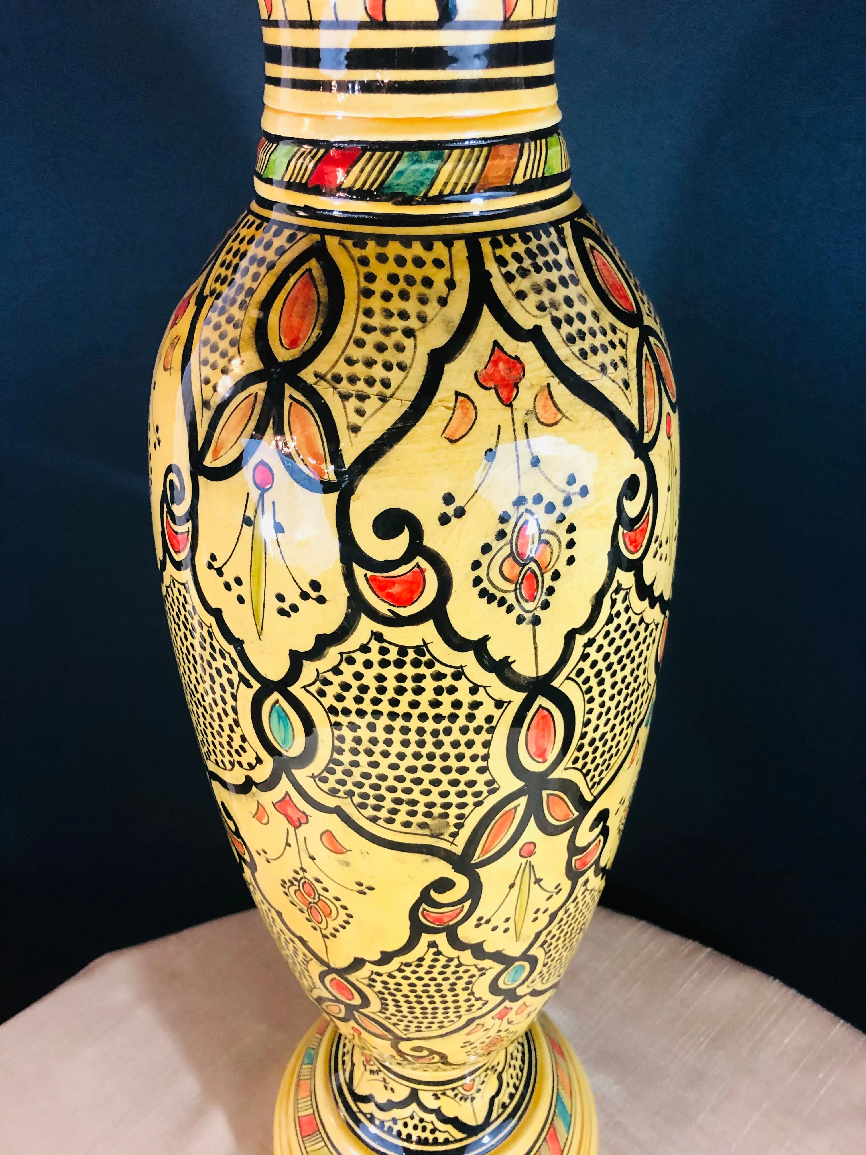 Vintage Moroccan Pottery Yellow Vase