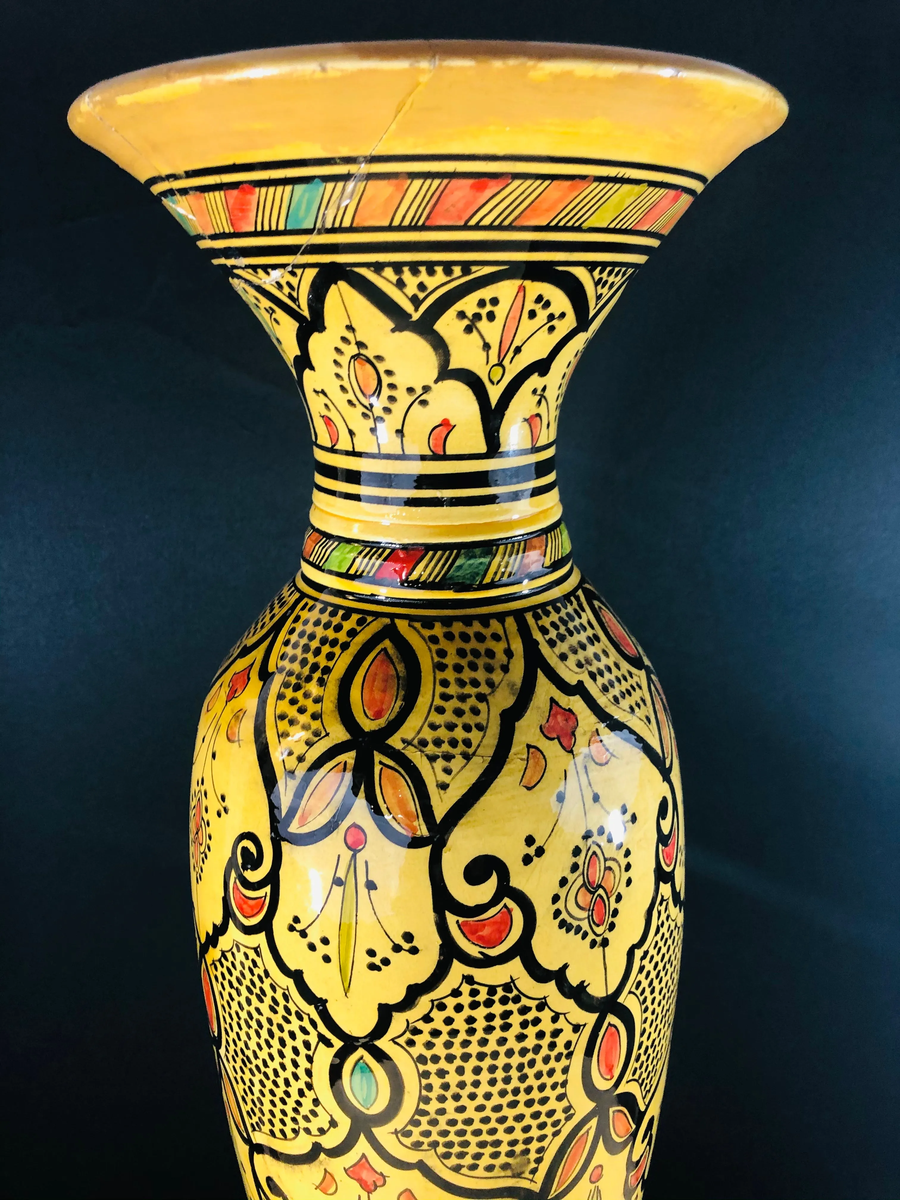 Vintage Moroccan Pottery Yellow Vase