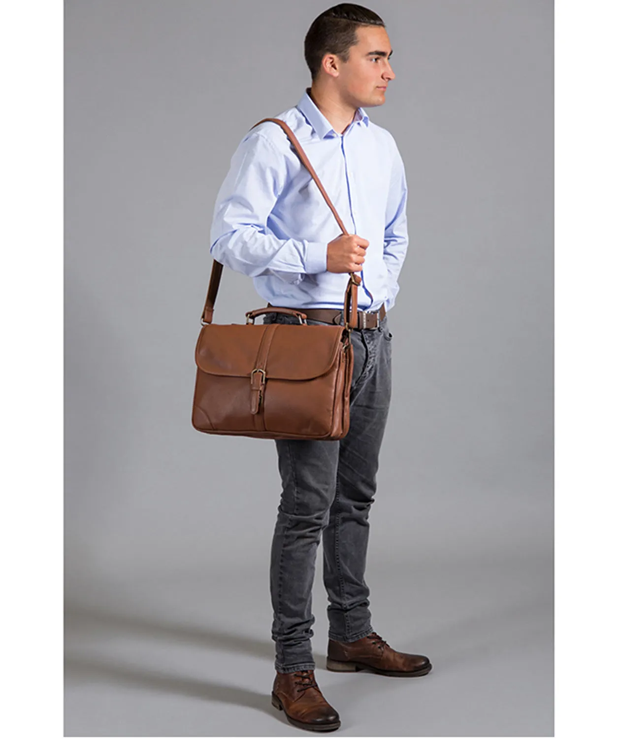 'Wallace' Chestnut Natural Leather Briefcase