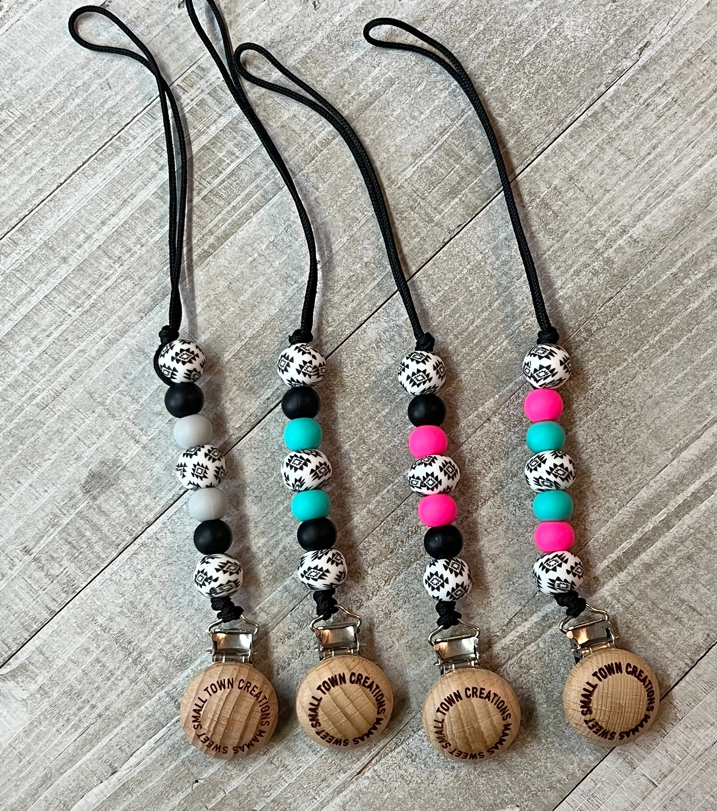 White/Black Aztec Pacifier Holder