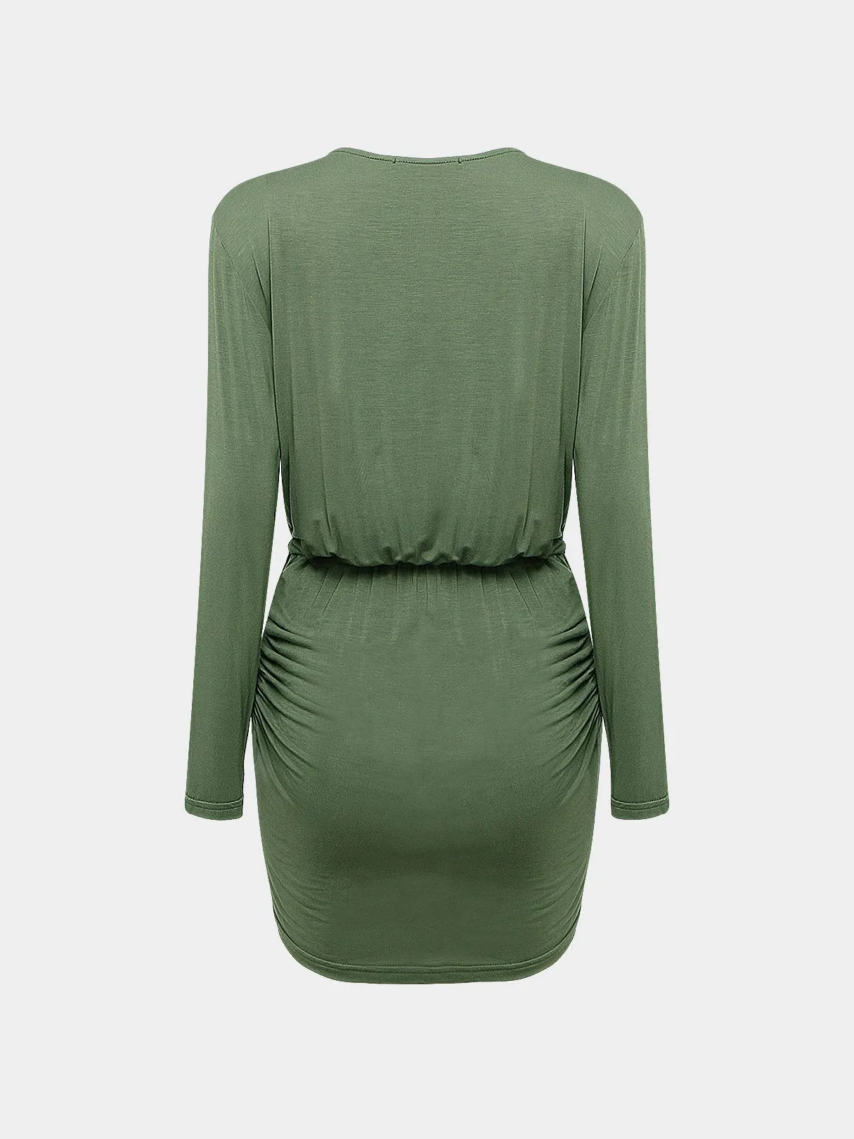 Wholesale Green V-Neck Long Sleeve Plain Wrap Irregular Hem Mini Dress