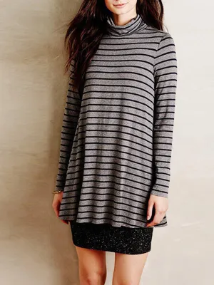 Wholesale Grey High Neck Long Sleeve Stripe Mini Dress