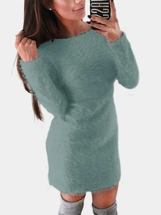 Wholesale Round Neck Long Sleeve Plain Fashion Mini Dress