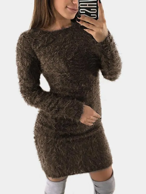 Wholesale Round Neck Long Sleeve Plain Fashion Mini Dress