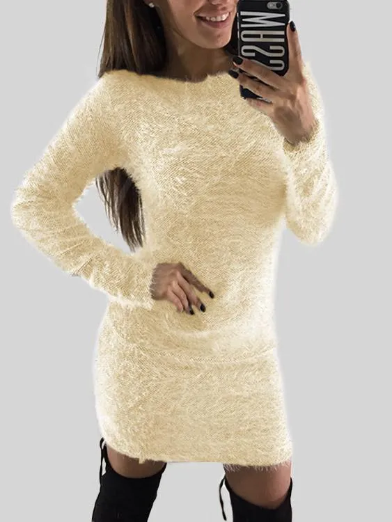 Wholesale Round Neck Long Sleeve Plain Fashion Mini Dress