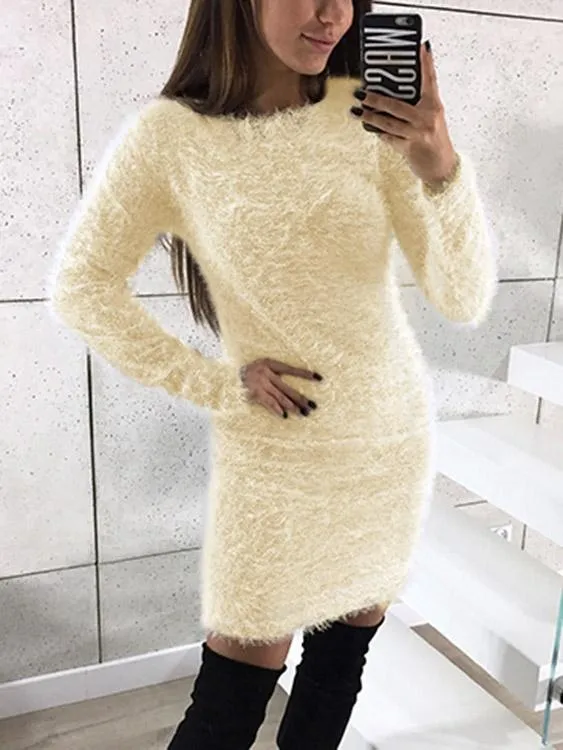 Wholesale Round Neck Long Sleeve Plain Fashion Mini Dress