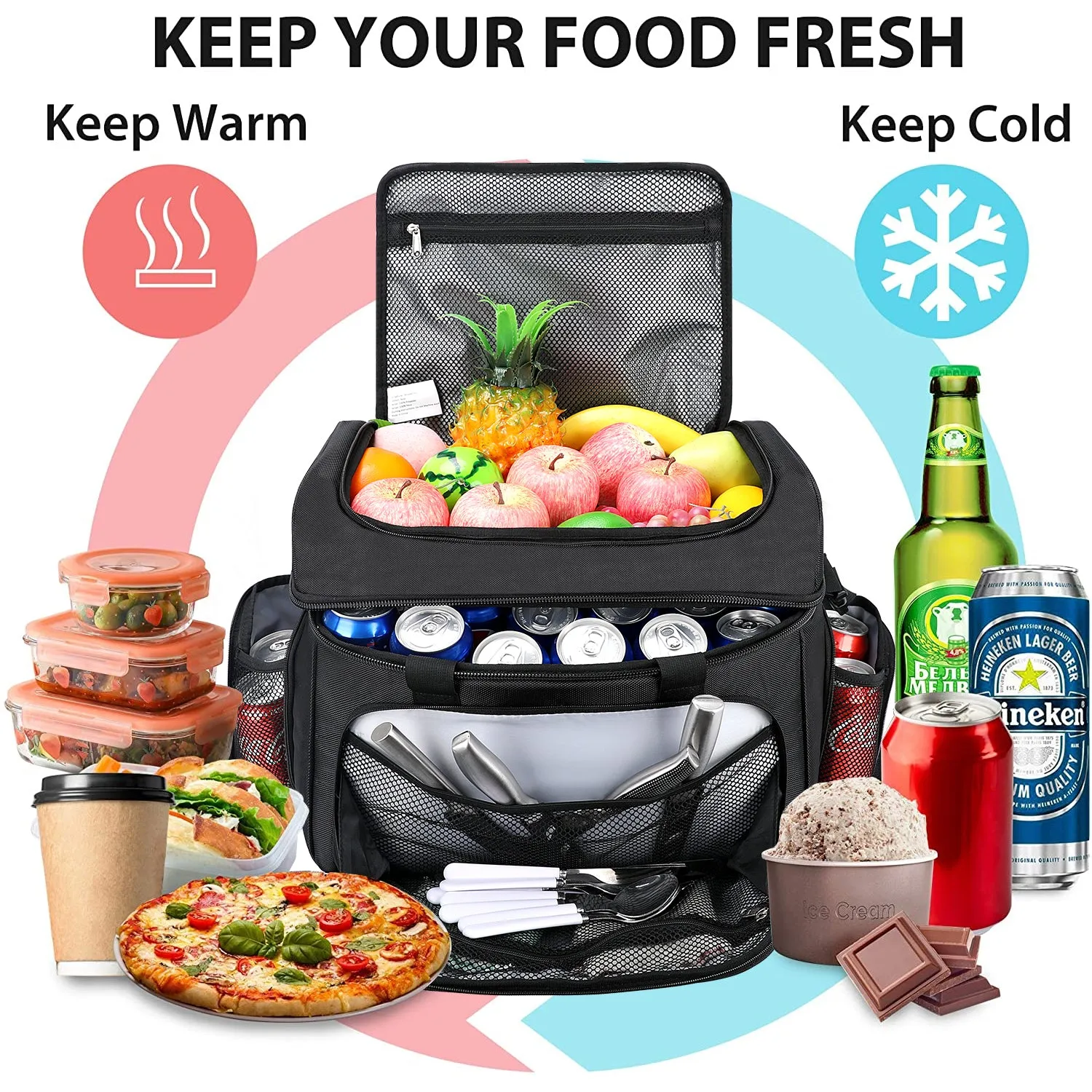 XXX-Large Cooler Bag (17x14x10 In). Two Insulated Compartment, Heavy Duty Fabric, Durable Zippers.