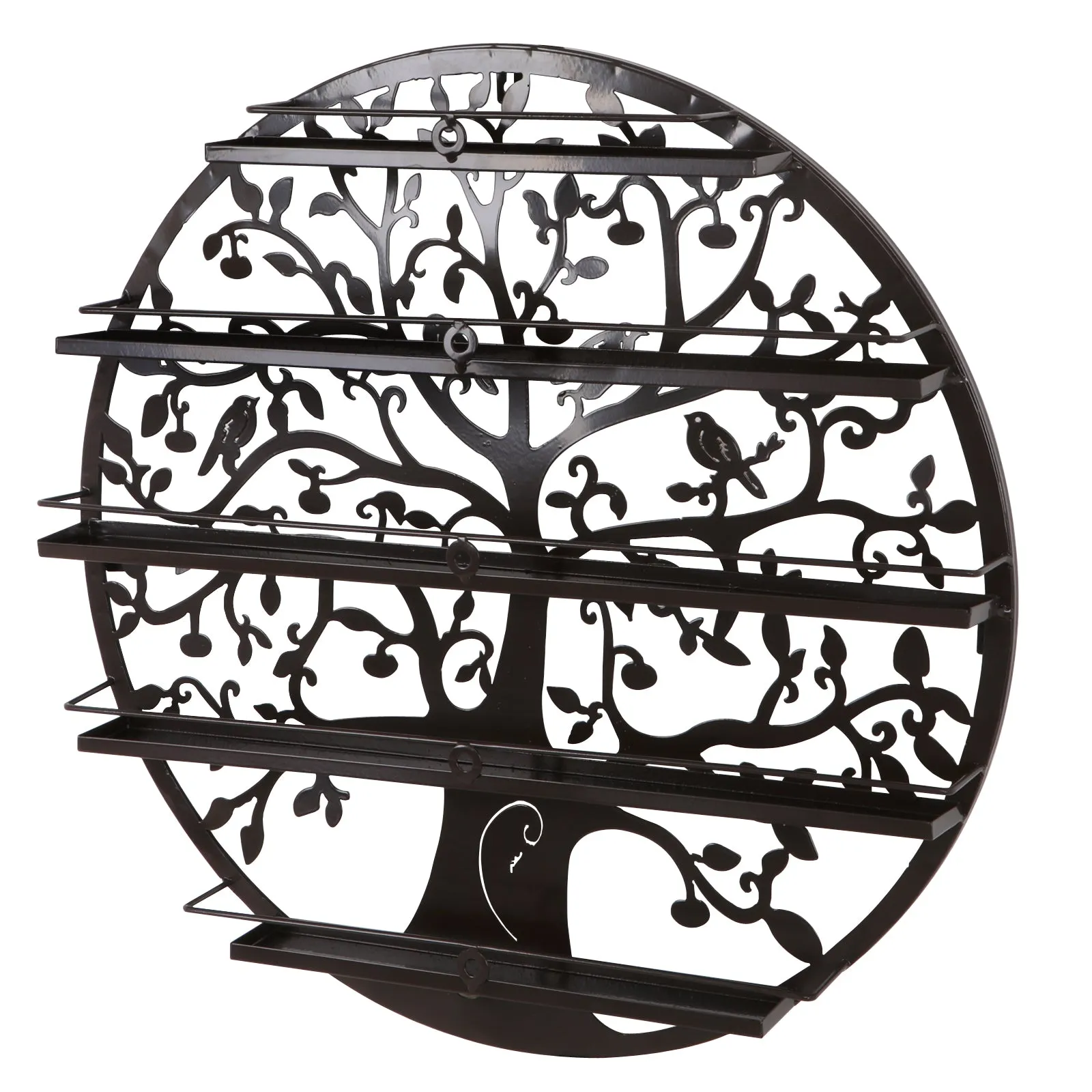 ZENY™5 Tier Nail Polish Rack Holder Wall Mount Round Salon Nail Organizer Storage Shelf,Tree Silhouette