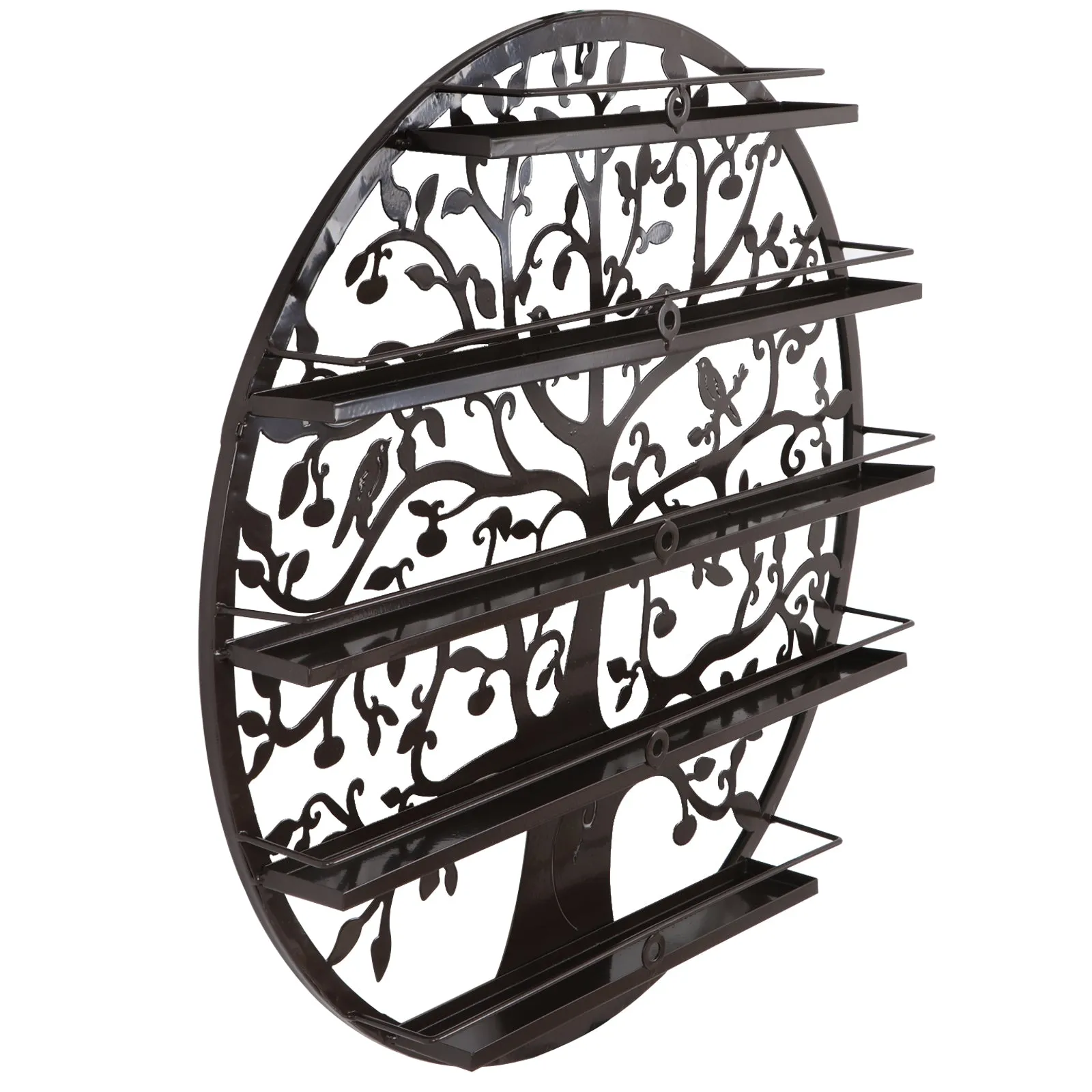 ZENY™5 Tier Nail Polish Rack Holder Wall Mount Round Salon Nail Organizer Storage Shelf,Tree Silhouette